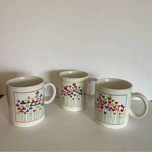 Vintage Japan Lot of 3 White Colorful Rainbow Clover Flower Heart 6 oz Mugs